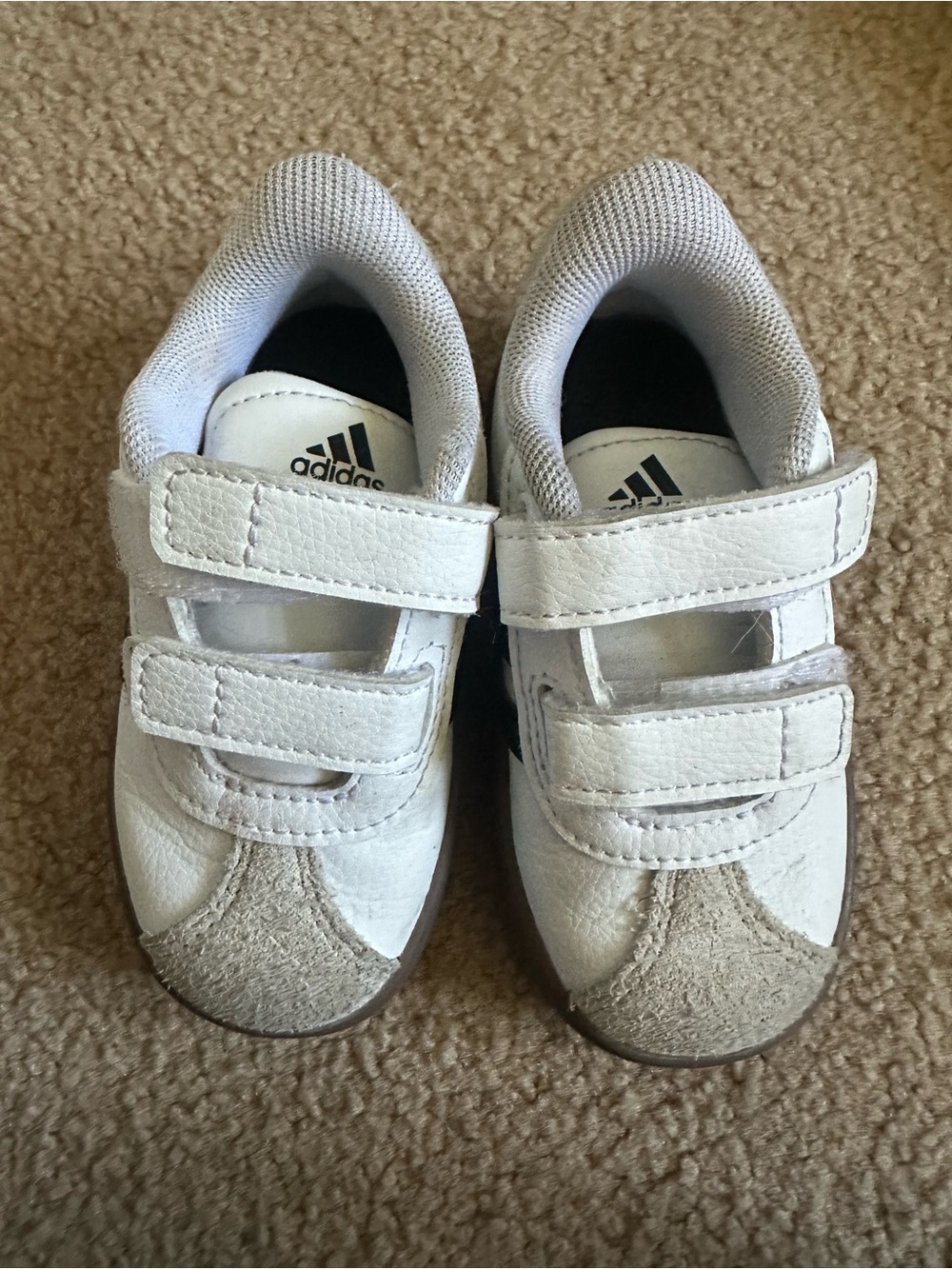 adidas Kids White and Gray Velcro Sneakers, great condition
